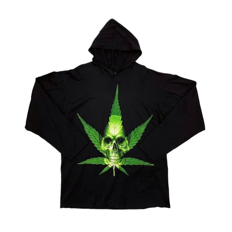 WEED SKULL L/S HOODED TEE 1993 WILD OATS  XL 4082