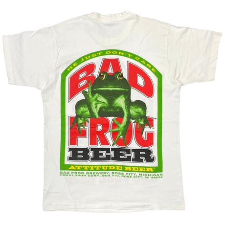 BAD FROG BEER 1994 HE JUST DON'T CARE WHITE FRUIT OF THE LOOM MEDIUM 9881