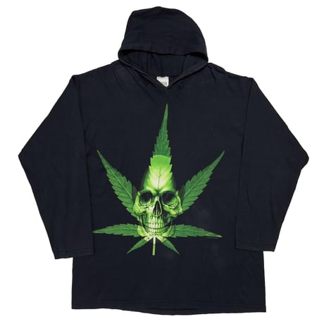 OLD & VINTAGE WEED SKULL L/S HOODED TEE 1993 WILD OATS XL 0004