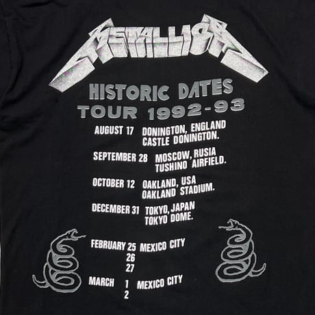 METALLICA HISTORIC DATES TOUR 1992-93 FITS XL 4192