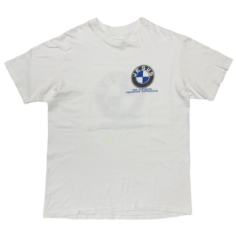 OLD & VINTAGE JESUS BMW EMBLEM LOGO PARODY WHITE HANES LARGE 2757