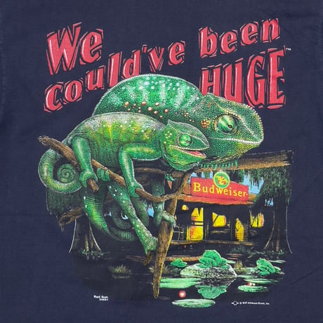 Budweiser 1997 LIZARDS We could've been HUGE POCKET DESIGN TEE NAVY SOF TEE LARGE 8127