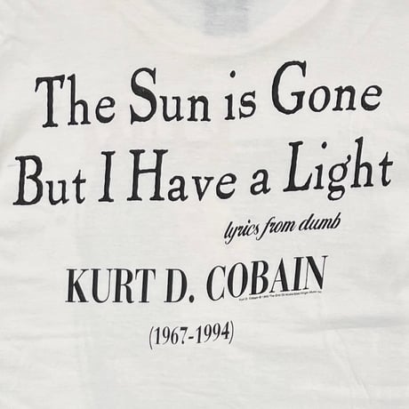 NIRVANA KURT COBAIN MEMORIAL SUN IS GONE WHITE GIANT LARGE 6661