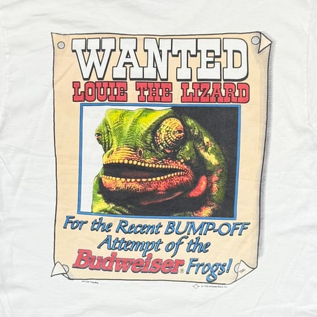 Budweiser 1998 WANTED LOUIE THE LIZARD WHITE GILDAN LARGE 5872