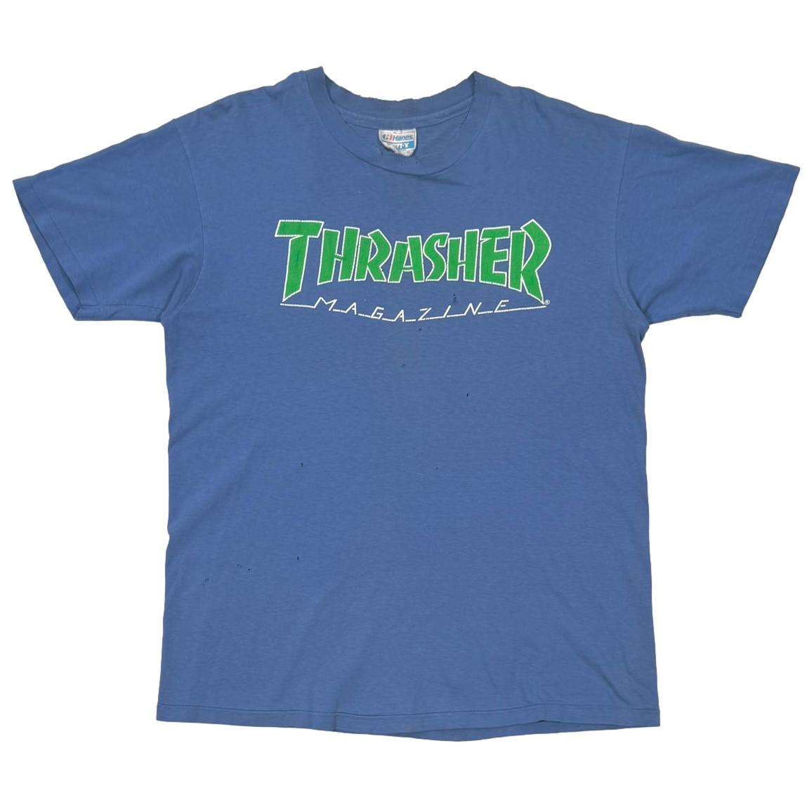 THRASHER MAGAZINE LOGO BLUE HANES FITS LARGE 27