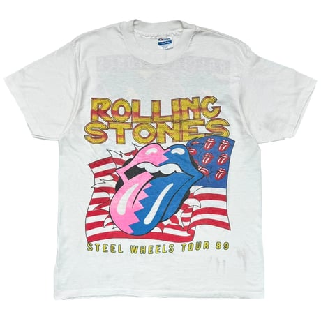 THE ROLLING STONES STEEL WHEELS TOUR 1989 WHITE HANES LARGE 5542