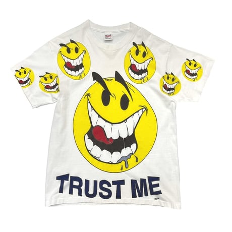 [MORE SALE] OLD&VINTAGE TRUST ME FREEZE 90s SMILE MULTI TEE WHITE ANVIL LARGE 7499