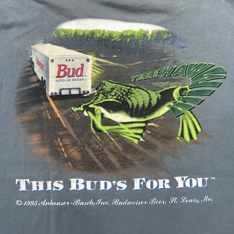 Budweiser JUMP ON A BUD 1995 THIS BUD'S FOR YOU LIGHT BLUE CHANGES XL 0366