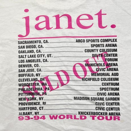 JANET JACKSON 93-94 WORLD TOUR BOOTLEG WHITE ONEITA XL 0051