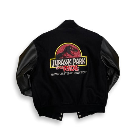 LAST OF STORE 90S JURASSIC PARK REAL LEATHER VARSITY JACKET MEDIUM 1877