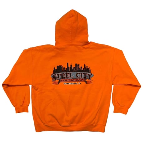 HARLEY DAVIDSON WASHINGTON, PA STEEL CITY HOODED SWEATSHIRT ORANGE XL 4086