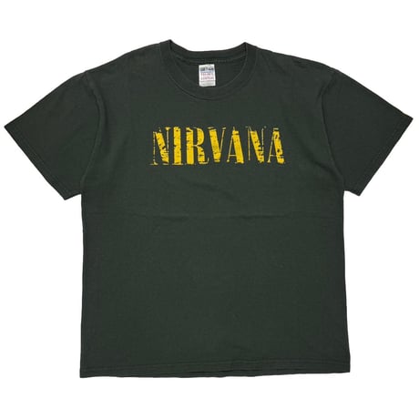 NIRVANA 2005 YELLOW TEXT LOGO GREEN GILDAN LARGE 9480