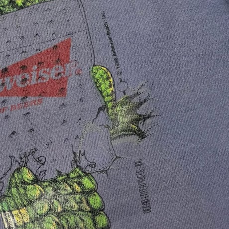Budweiser 1996 FAKE POCKET PRINT FROGS & CROCODILE THIS BUD'S FOR YOU FADED BLUE GILDAN LARGE 5236