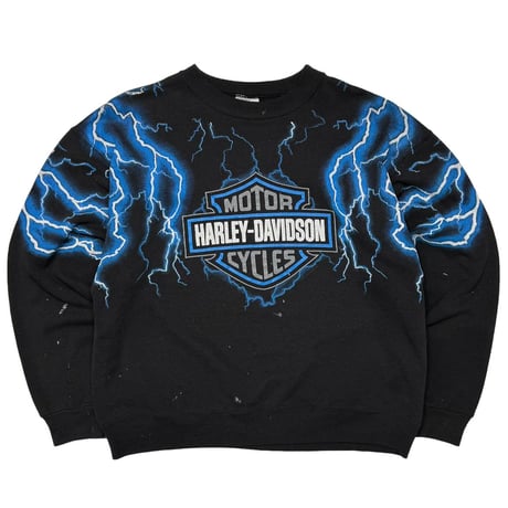 HARLEY DAVIDSON 	SHOULDER BLUE THUNDER LIGHTNING OVP CREWNECK SWEAT JOE CARSON HANES LARGE 8335