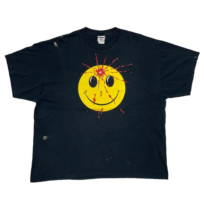 ヴィンテージブチ抜きスマイルガンショットTシャツカットタグXL相当