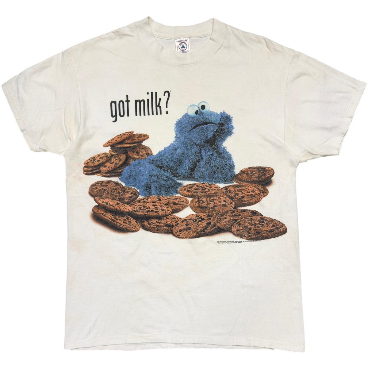 あ プロフ確認cookie monster got milk ? Tシャツ SESAME STREET 1997 COOKIE MONSTER got milk ? WH
