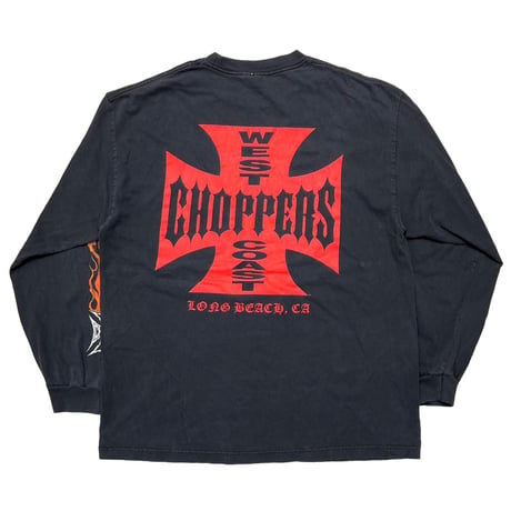 WEST COAST CHOPPERS IRON CROSS LONG BEACH LA SLEEVE FLAME&SKULL LS BLACK RED ALSTYLE XL 5936