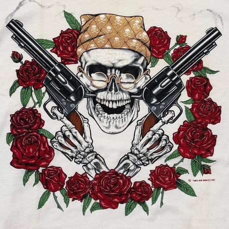 OLD & VINTAGE 1989 SKULL GUNS & ROSES WHITE FRUIT OF THE LOOM LARGE 2759