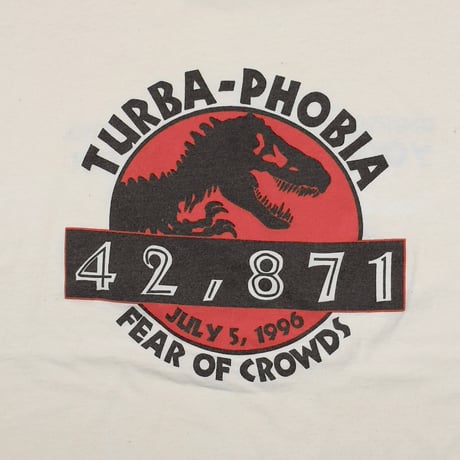 JURASSIC PARK 1996 TURBA-PHOBIA 42,871 UNIVERSAL STUDIOS NATURAL TULTEX XL 3874
