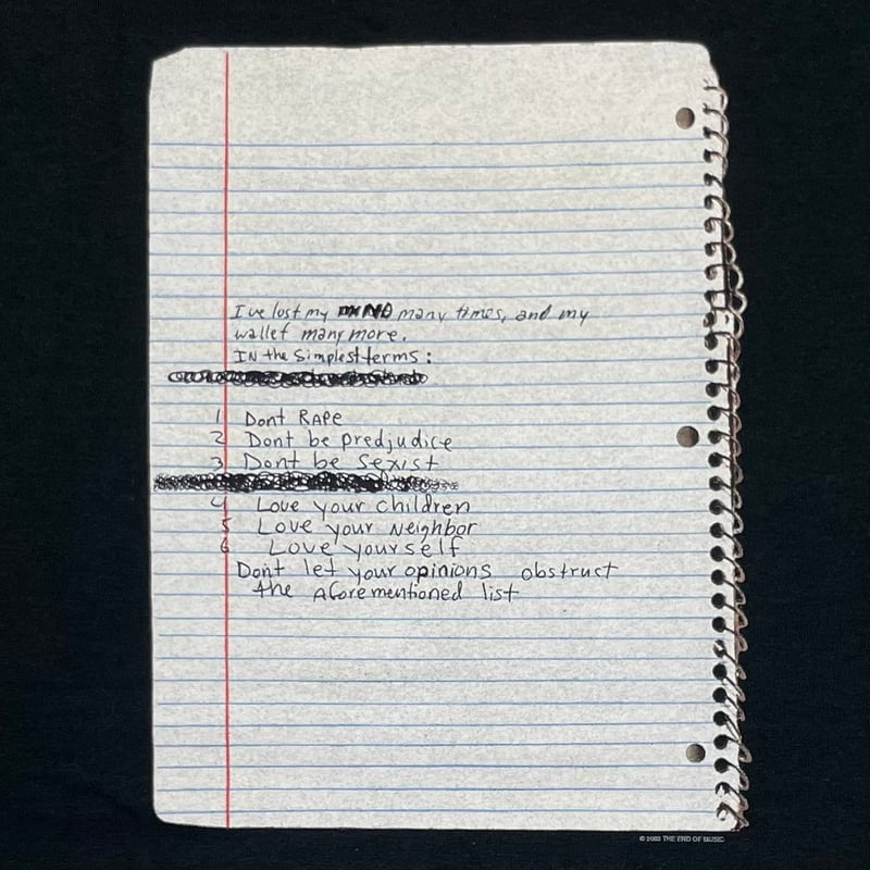 NIRVANA KURT COBAIN NOTE anvil XL 1601 | greatL
