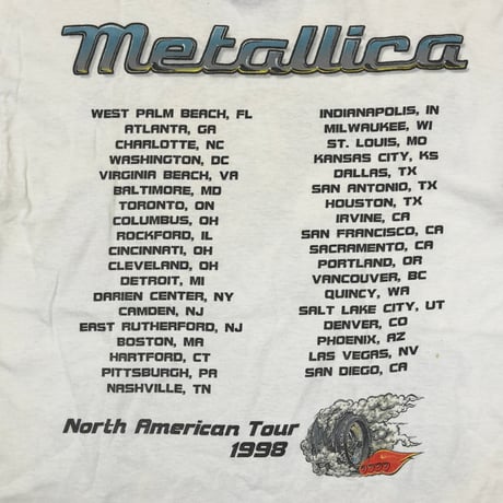 METALLICA GIMME FUEL NORTH AMERICAN TOUR 1998 WHITE GIANT LARGE 7574