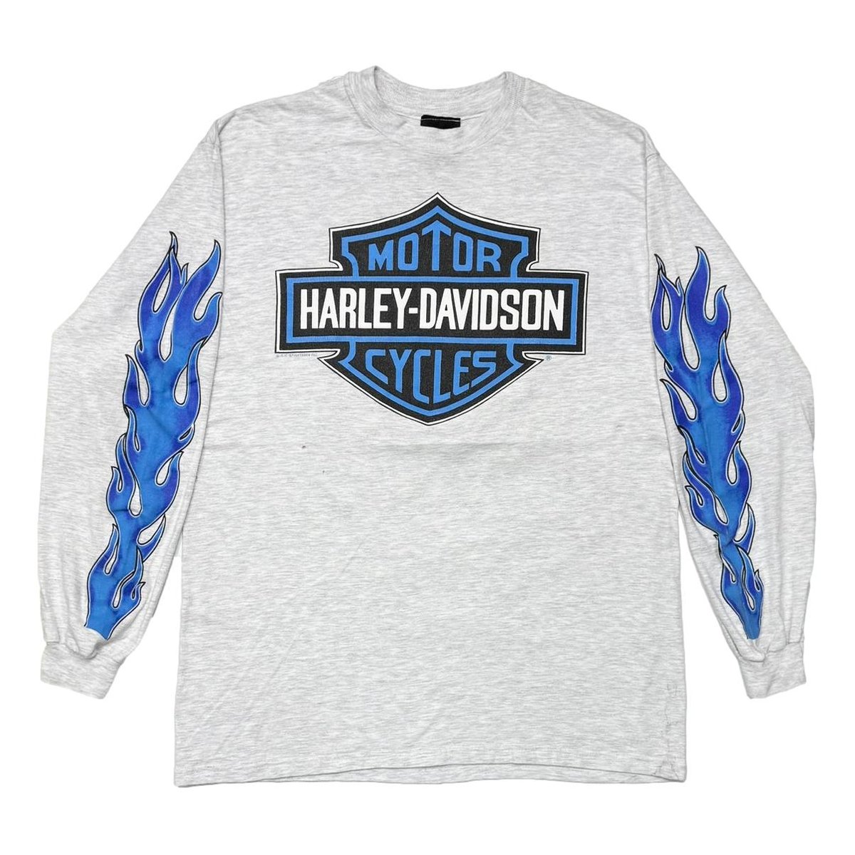 トップス HARLEY DAVIDSON BLUE EMBLEM FLAME XL HARLEY DAVIDSON ARM BLUE FLAME TEXAS EMBLEM LS