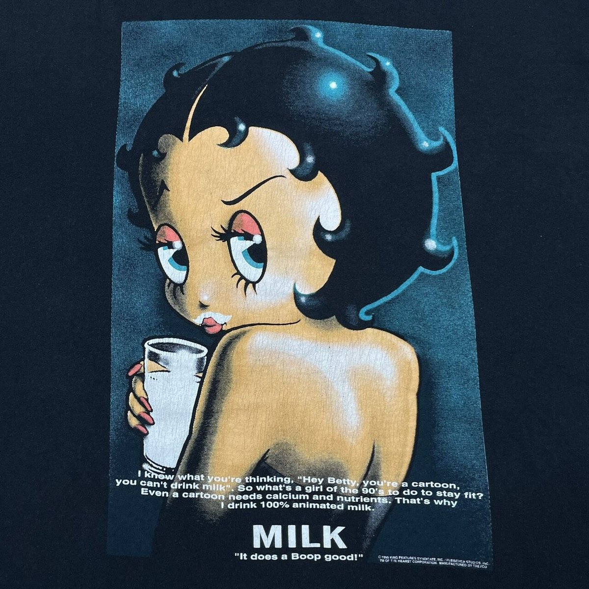 Betty Boop got milk？ TEE XL ɴᴏ ɴᴀᴍᴇ ᴠɪɴᴛᴀɢᴇ | 1995 Betty Boop Got Milk tee now