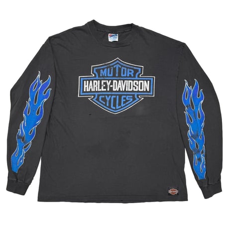 HARLEY DAVIDSON BLUE EMBLEM BLUE FLAME LS MANCUSO HANES XL 4950