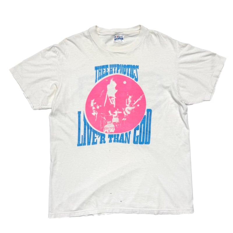 80s ビンテージ THEE HYPNOTICS ジー・ヒプノティクス Tシャツ THEE HYPNOTICS by SUB POP LIVE'R THAN GOD WHITE