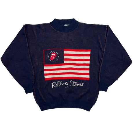 ROLLING STONES 1990 AMERICAN FLAG KNIT SWEATER NAVY LARGE 5221
