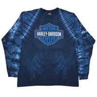 HARLEY DAVIDSON BLUE EMBLEM PURPLE FLAME HOLLYWOOD CALIFORNIA LS TIE DYE XL 8730