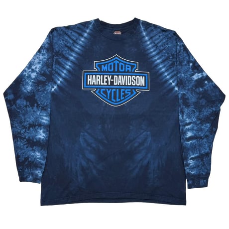 HARLEY DAVIDSON BLUE EMBLEM PURPLE FLAME HOLLYWOOD CALIFORNIA LS TIE DYE XL 8730