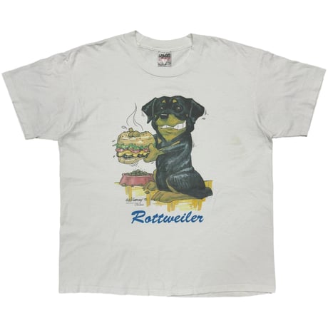 OLD & VINTAGE 1992 ROTTWEILER ART WHITE ONEITA XL 6930