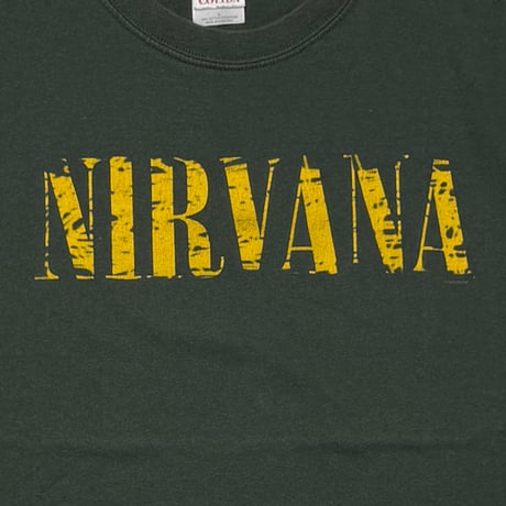 NIRVANA 2005 YELLOW TEXT LOGO GREEN GILDAN LARGE 9480