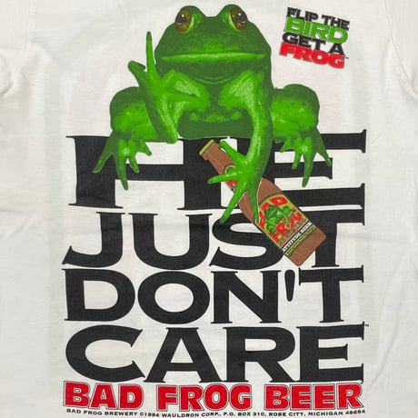 BAD FROG BEER 1994 HE JUST DON'T CARE WHITE FRUIT OF THE LOOM MEDIUM 9881