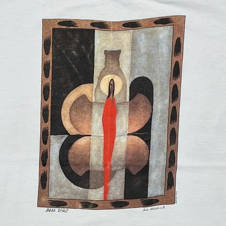 JOE GESHICK BEAR SPIRIT ART LS WHITE ONEITA XL 0336