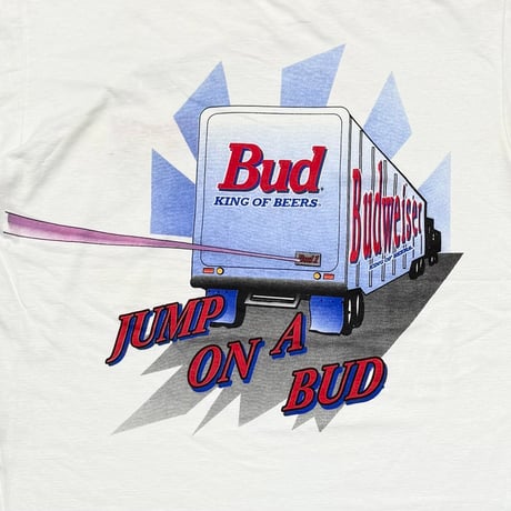 Budweiser JUMP ON BUD FROG & TRUCK WHITE SHORT HILLS TEE XL 5870