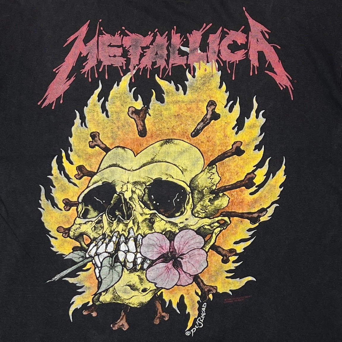 METALLICA PUSHEAD 1994 FLAMING FLOWER SKULL FIT