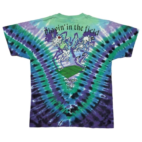 GRATEFUL DEAD 1990 OLYMPIC VELODROME FOOTBALL SKULL TIE DYE GREEN PURPLE FRUIT OF THE LOOM L 4153