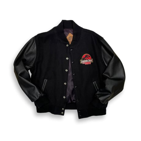 LAST OF STORE 90S JURASSIC PARK REAL LEATHER VARSITY JACKET MEDIUM 1877