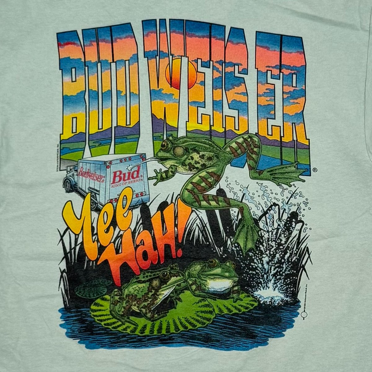 Budweiser 1995 FROG IN POCKET PRINT TEAL anvil