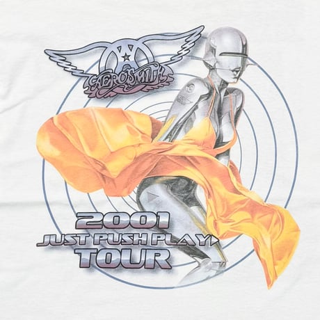 AEROSMITH SORAYAMA JUST PUSH PLAU TOUR 2001 LS WHITE GILDAN LARGE 8039
