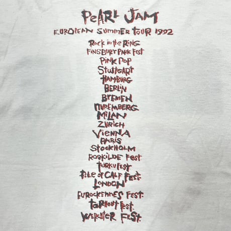 PEARL JAM DON'T GIVE UP EUROPEAN SUMMER TOUR 1992 WHITE FRUIT OF THE LOOM XL 4940