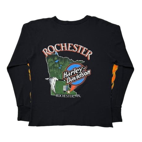 HARLEY DAVIDSON ORANGE EMBLEM ARM FLAMING THERMAL ROCHESTER BLACK XL 3787