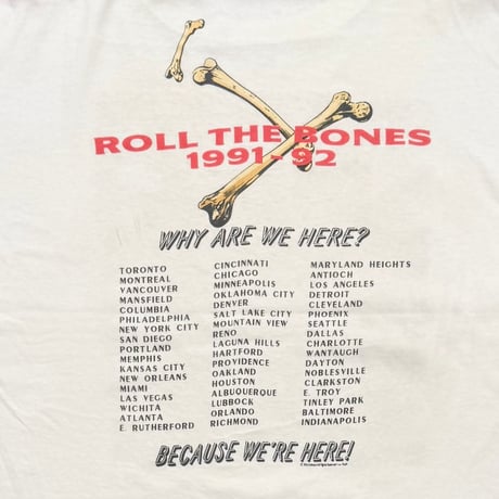 RUSH ROLL THE BONE 1991-1992 WHITE SPORT WEAR XL 3819