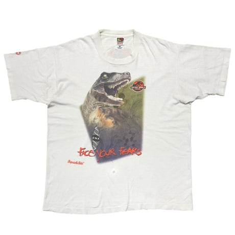 JURASSIC PARK THE LOST WORLD T-REX FACE YOUR FEARS WHITE FRUIT OF THE LOOM XL 6901