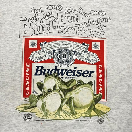 Budweiser 3 FROGS 1995 BEER TOONS ASH GREY ONEITA LARGE 0394