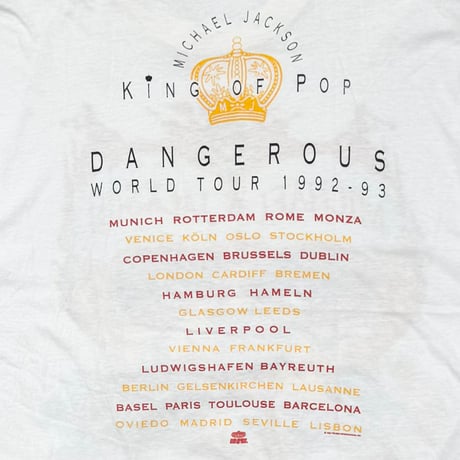 MICHAEL JACKSON DANGEROUS WORLD TOUR 1992-93 WHITE EURO XL 0921