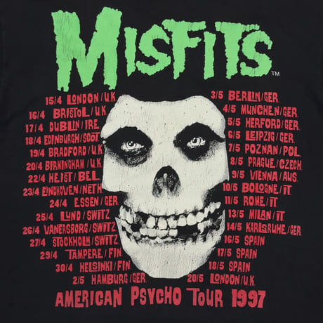 MISFITS 1997 HUGE SKULL FACE GREEN TEXT FRUIT OF THE LOOM XL 9105