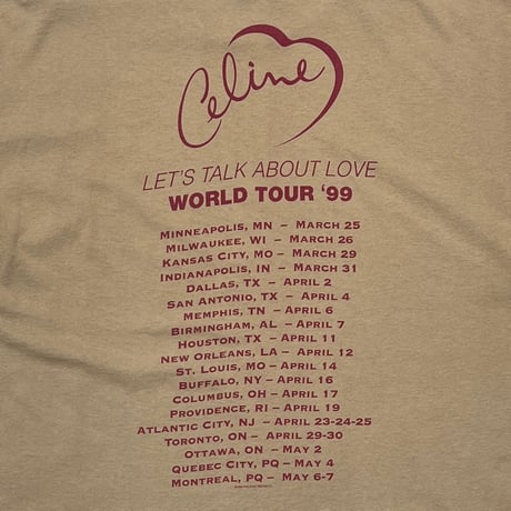 CELINE DION LET'S TALK ABOUT LOVE WORLD TOUR '99 BEIGE ANVIL XL 3292